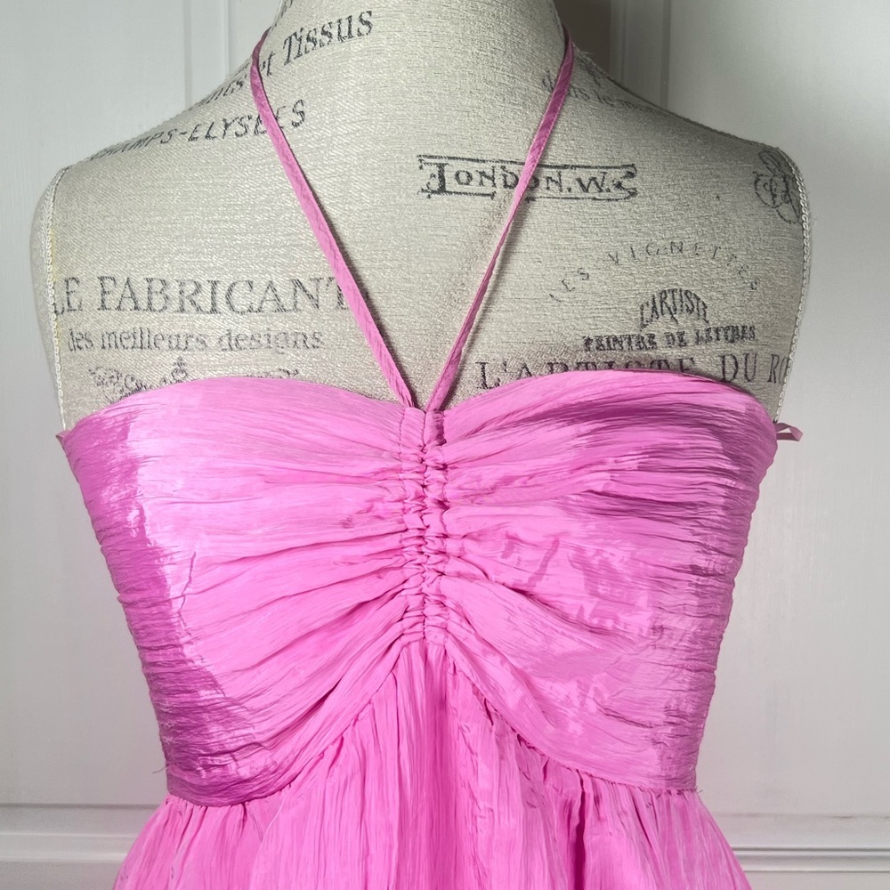 Calista Halter Neck Tie Midi Dress Side Pockets Pristine Condition Pink Sz L - Picture 3 of 9